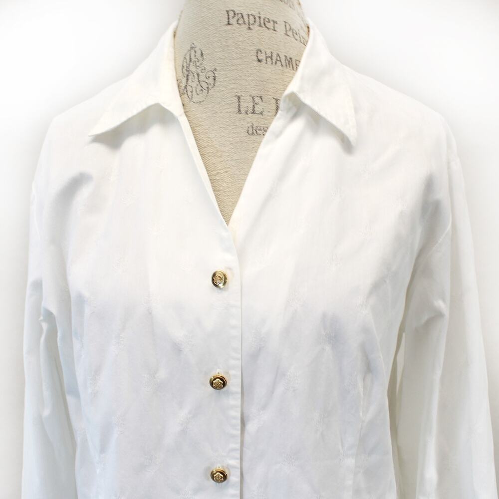 Talbots white embossed cotton button up long sleeve blouse shirt top slits 14 - Picture 3 of 9